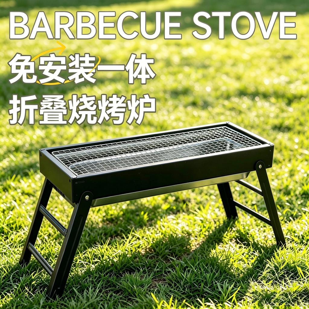 Portable Thickened Charcoal BBQ Grill for Outdoor and Household Use