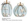 Rustic Farmhouse Style Gift Ideas 2Pcs Coastal Pumpkin Decor, Blue Wood Sign, Fall Seasonal Holiday Tabletop Figurines Table Centerpiece for