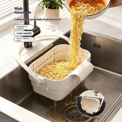 Kitchen Sink Drain Basket Hanging Foldable Expandable Sink Colander Residue Filter Basket Space-Saving Sink Strainer For Home