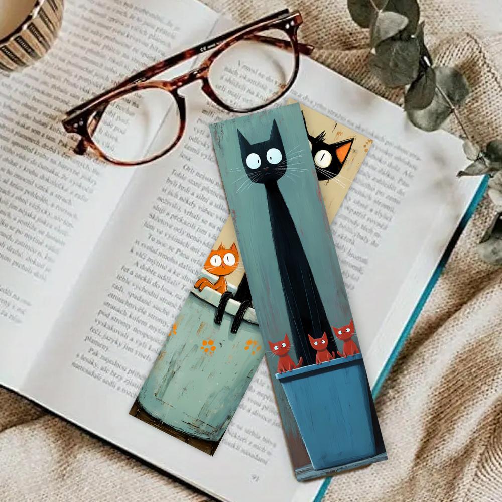 32pcs, Abstract Black Cat Bookmark, Back To School, Christmas, Halloween, Suitable for Teachers, Readers, Birthday Gifts.