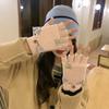 1Pair Cute Mittens Flip Half Finger Glove For Women Girls Winter Soft Warm Thick Gloves Student Cold Resistant Writing Gloves