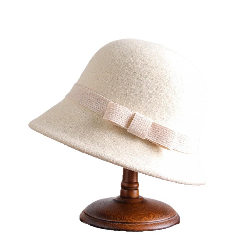 Vintage And Elegant 100% Wool Bow Top Hat For Women'S Autumn And Winter New High-Quality Warm Fisherman Hat Basin Hat