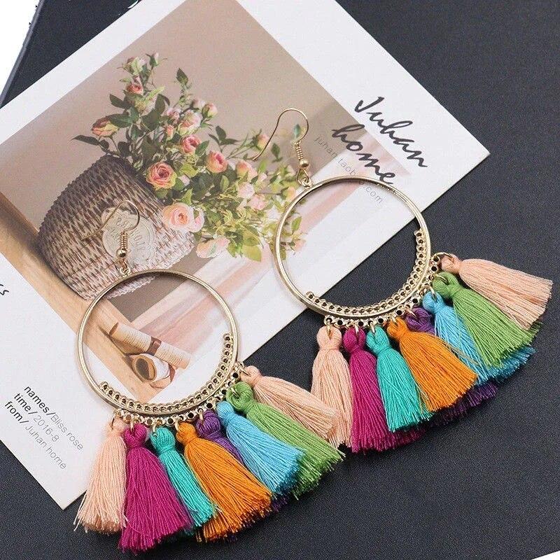 Creative Bohemian Big Circle Tassel Ears for Female 2024 Trend Fashion Jewelry