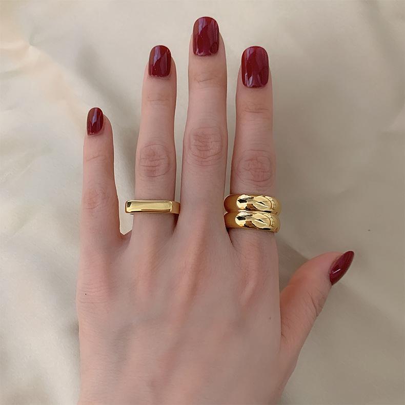 18K Gold-Plated Titanium Steel Wide Band Ring for Women - Exaggerated Style Size 10