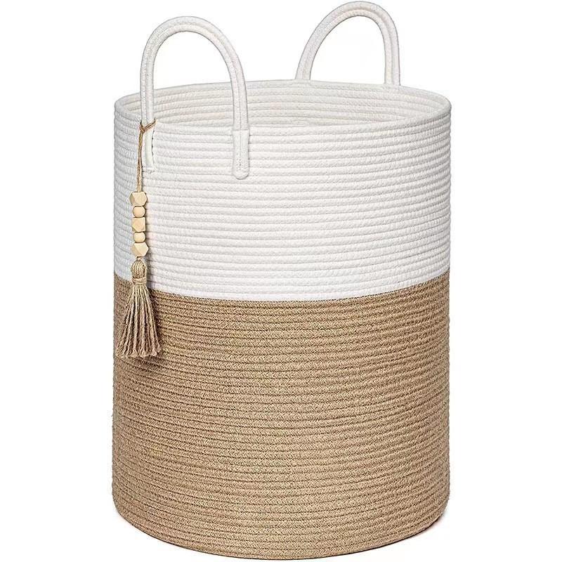Woven Laundry Hamper Basket, Large Capacity Storage Basket for Clothes, Blankets, Underwear, Living Room Bedroom Home Organization Basket