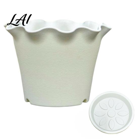 Plant Pots for Courtyard Large Flower with Drainage Holes And Tray Saucers Ruffled Edge Planter Decorative Home Indoor Outdoor Plants Creative