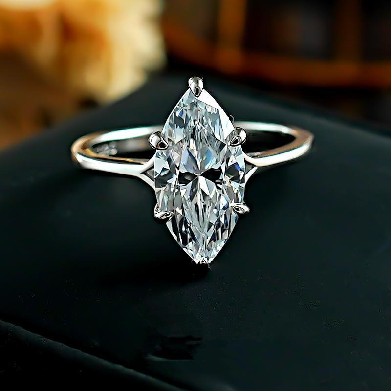925 Silver Marquise Diamond Ring For Women 14mm Fashion Wedding Band Elegant Bridal Jewelry