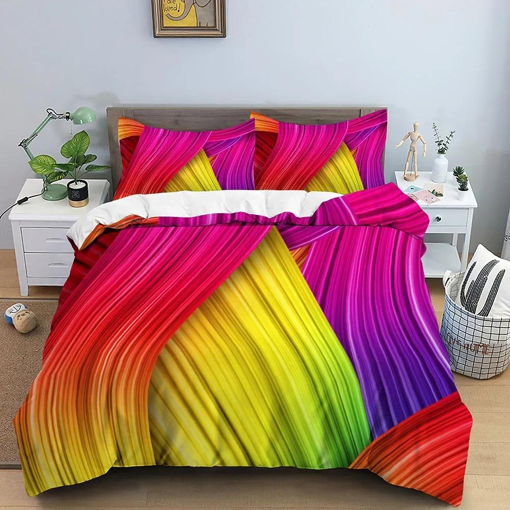 3D Duvet Cover Set Abstract Bedding Set Luxury Rainbow Swirl Quilt Cover With Zipper Closure Queen Size Comforter Cover