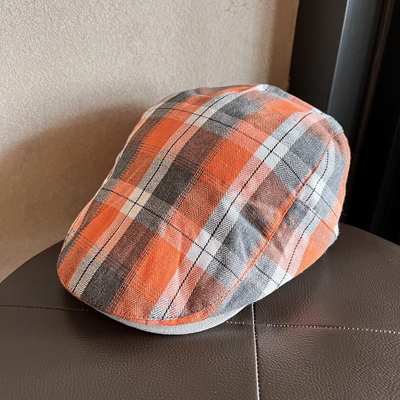 Vintage Plaid Beret Hat For Women With Breathable Cotton Blend Fabric For Art Lovers