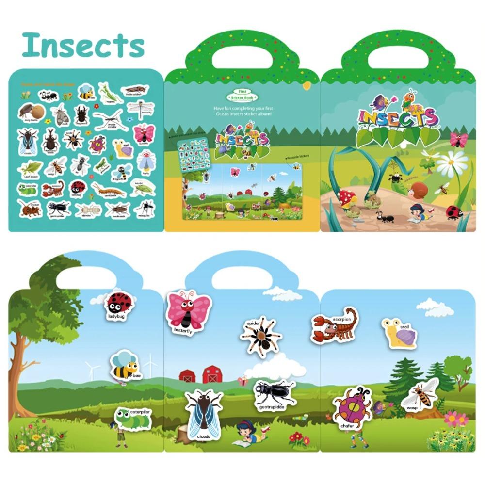 Kids Reusable Sticker Book Multiple Scenarios Cartoon DIY Puzzle Educational Cognition Learning Toys for Child Age 2-4 Gift