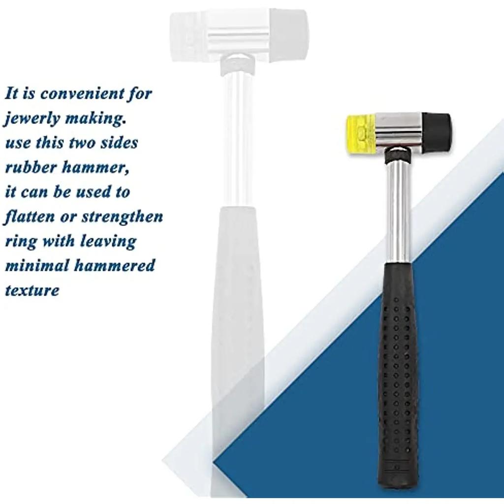 Jewelers Making Tool Double Face Rubber Hammer and Stainless Steel Ring Mandrel Sizer Enlarger Stick for Ring Enlargement Repair