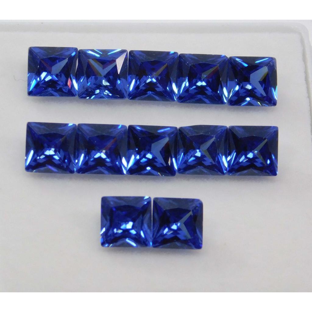 NATURAL 12 PCS 5x5 MM Blue Sapphire Square Cut CERTIFIED Loose Gemstone Az-4386