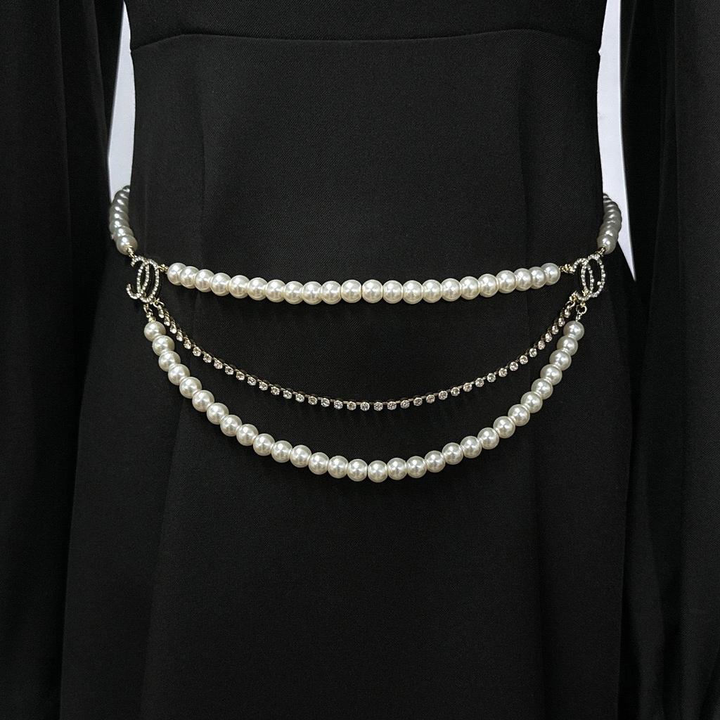 Elegant Multi-layer Pearl Rhinestone Waist Chain for Women