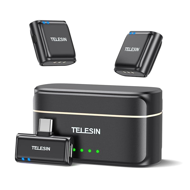 

TELESIN° pin microphone wireless bluetooth microphone small size audio 2 people use at the same time instant connection 18 hours continuous use noise