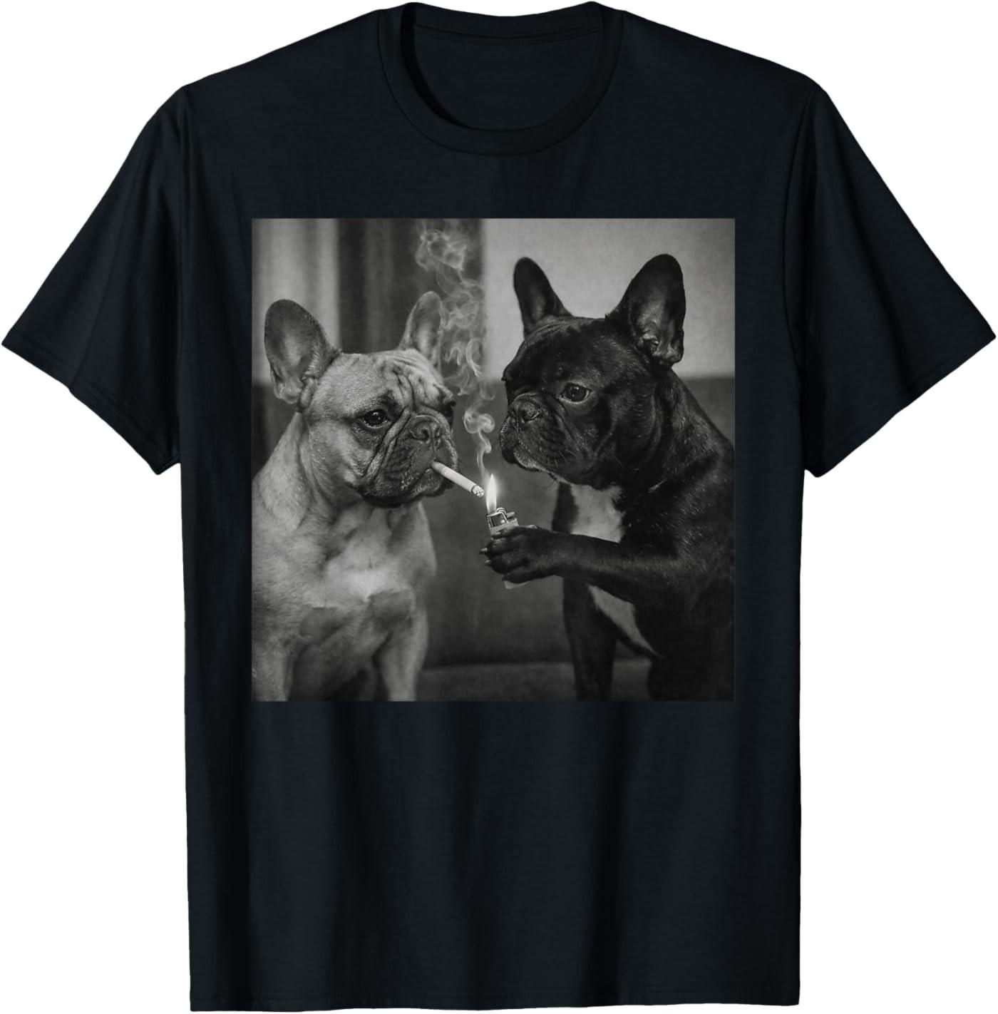 Frenchie Buddies Funny French Bulldog Smoking Cigarette Meme T-Shirt S