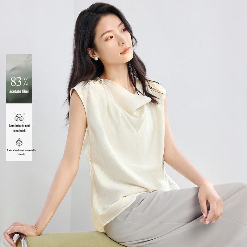 IHIMI Women s Lightweight Glossy Acetate Cowl Neck Blouse L грязно-белый