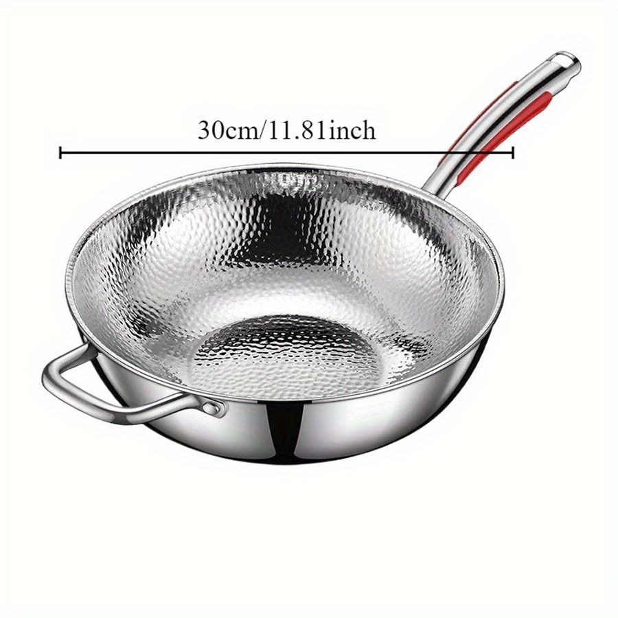 304 Three-layer Steel Stir Fry Pan, Hammer Patterned Stir Fry Pan, Round Bottom Pan, Induction Cooker, Gas Stove Special