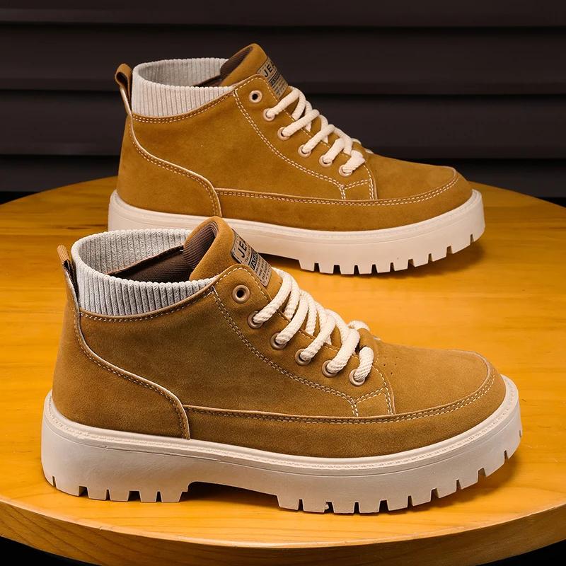 Stivali Alti da Uomo Quattro Stagioni Casual Outdoor Comfort Suola Spessa Altezza Aumentata Resistenti all'Usura Stivali Alti Casual Zapatos