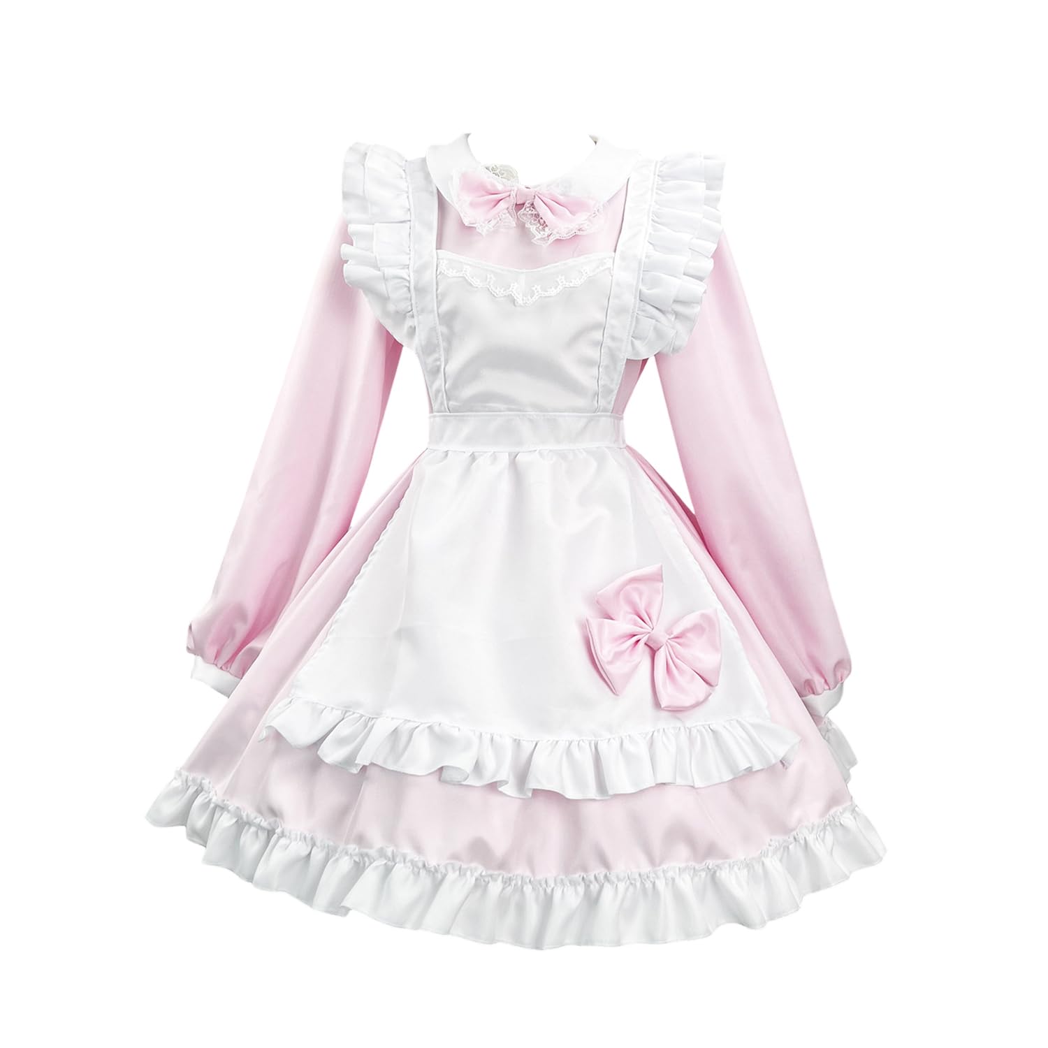 

Sharphon Платье горничной с оборками, длинным рукавом, полный комплект, цельнокроеное (Розовый 2 / 5XL) [Костюм]