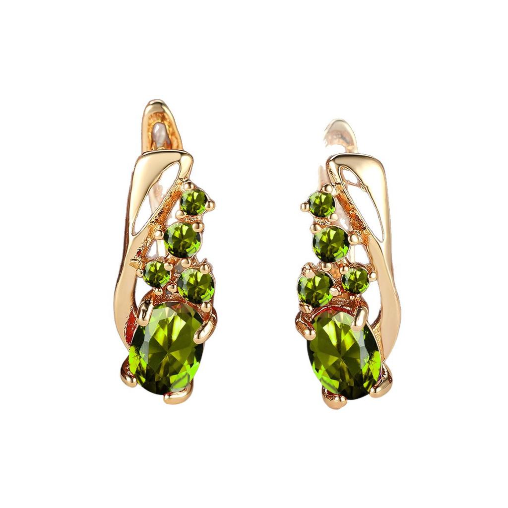 Multicolor Zircon Rainbow Stone Female Luxury Crystal Hoop Earrings Vintage Gold Color Bride Wedding Jewelry for Women