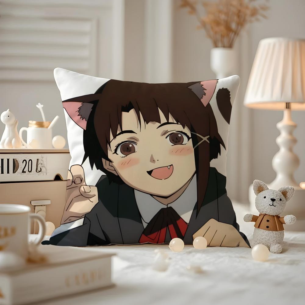 Anime EExperiments LLain Kissenbezug Milbendichter Kissenbezug Versteckter Reißverschluss seidiger kurzer Plüsch Sofakissenbezug