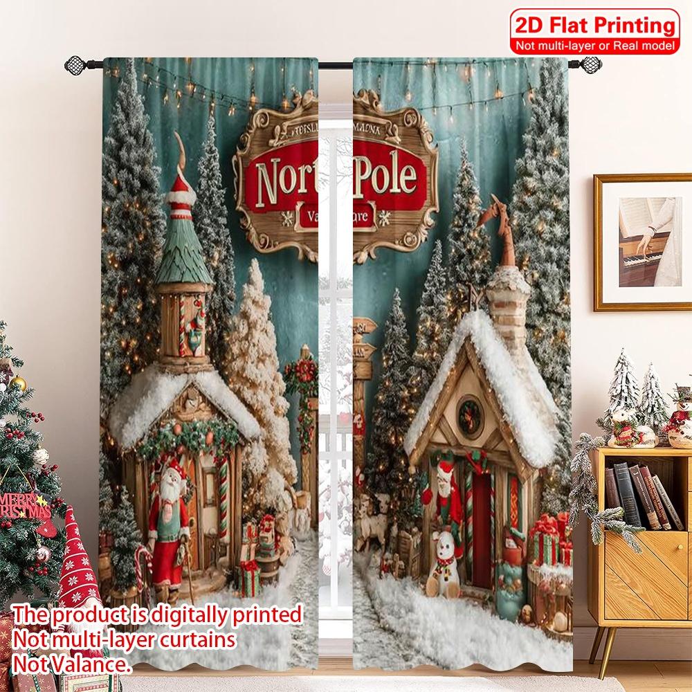 

Flat Printing Christmas Party Curtain Arctic Versatile Polyester Fabric Without Electricity Festive Curtains Set Of 2 Made Washable W100*H70(CM)-Rod Pocket&1PCS