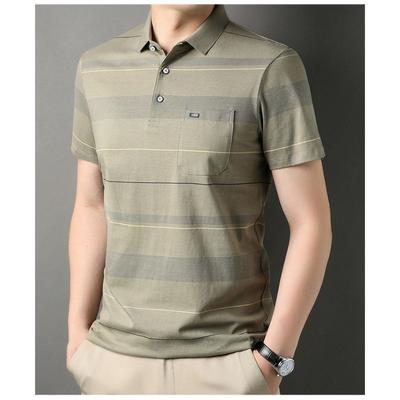 Herren Baumwolle Gestreiftes Poloshirt Umlegekragen Kurzarm Lässige Oberteile Mit Brusttasche