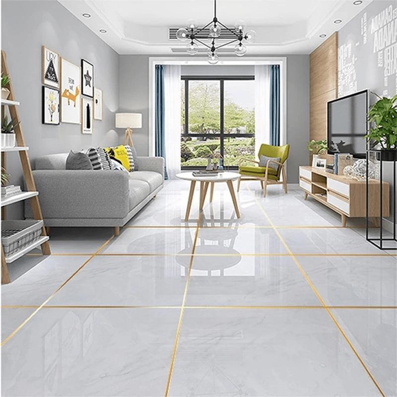 Golden Silvery Floor Edging - 1 Roll, 50m, Waterproof, Self-Adhesive, Glam Style, Shimmery Finish, for Home Decoration