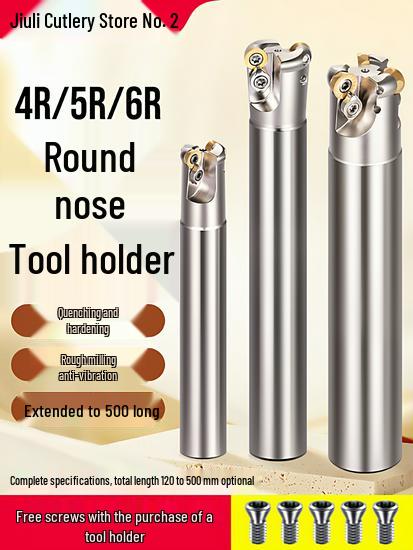 Shockproof EMR CNC Milling Cutter Holder - Round Nose, Bull Nose & Flat Machining Extensions (R4, R5, R6)
