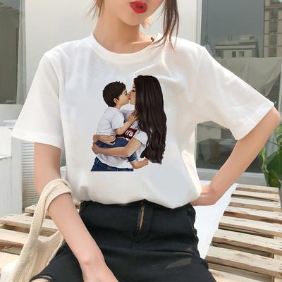 Mom Series T Shirts Women Mother Kiss Girl Printed Girls Loose Tshirt Hipster Streetwear Mother Short