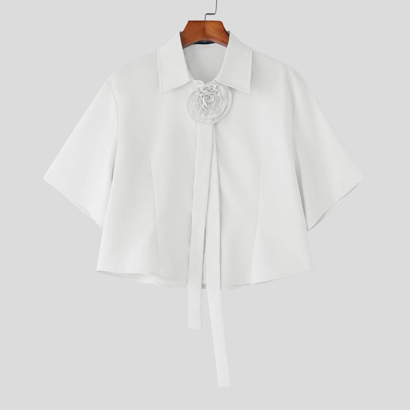 

INCERUN Мужские укороченные рубашки Повседневные свободные с цветочным принтом, завязкой на шее, короткие топы L белый