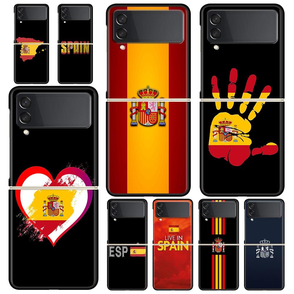 Phone Case for Samsung Galaxy Z Flip 3 4 5 6 7 Folding Black Shell For Samsung Z Flip4 Flip5 PC Hard Cover Spain Flag