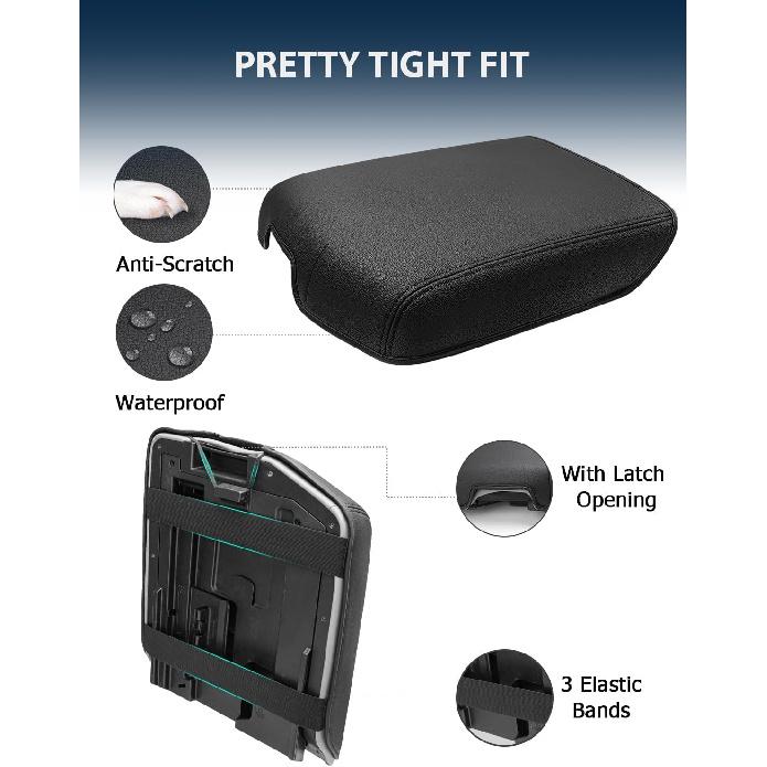 Center Console Cover For Toyota Tundra Accessories 2007-2013 & Toyota Sequoia 2008-, Vinyl Leather Car Armrest Protector, Anti-Scratch, Black