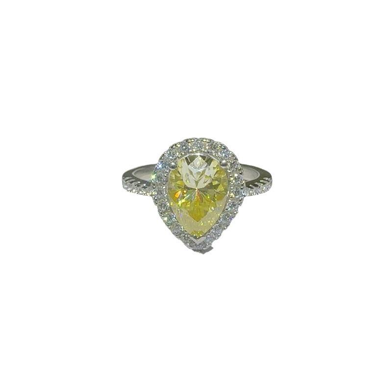 Yellow Drop Moissanite Pear Shape Engagement Ring - European & American Style Women's Colored Diamond Ring