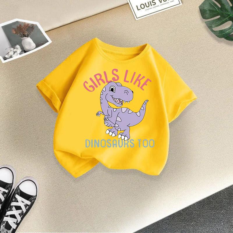 Children T-shirtDinosaur Printed Kids 100% Cotton Clothes Tshirt Tops Tee Boys Girls Short-sleeved T Shirt 2-13Y