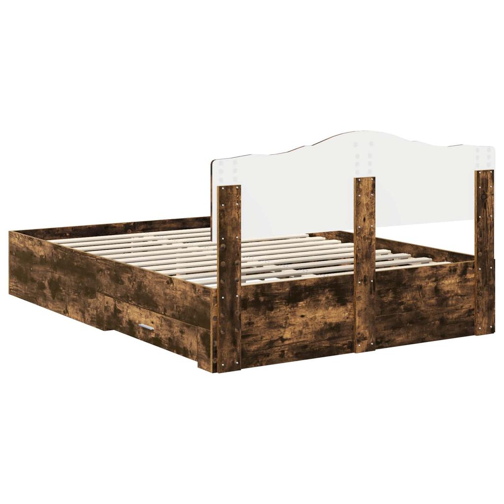Bed Frame Smoked Oak 140 x 190 cm Engineered Wood