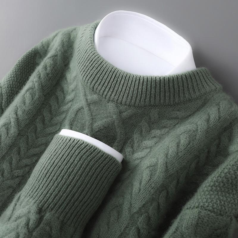 2025 Men s Autumn/Winter Pure Wool Cable-Knit Half-High Collar Sweater L