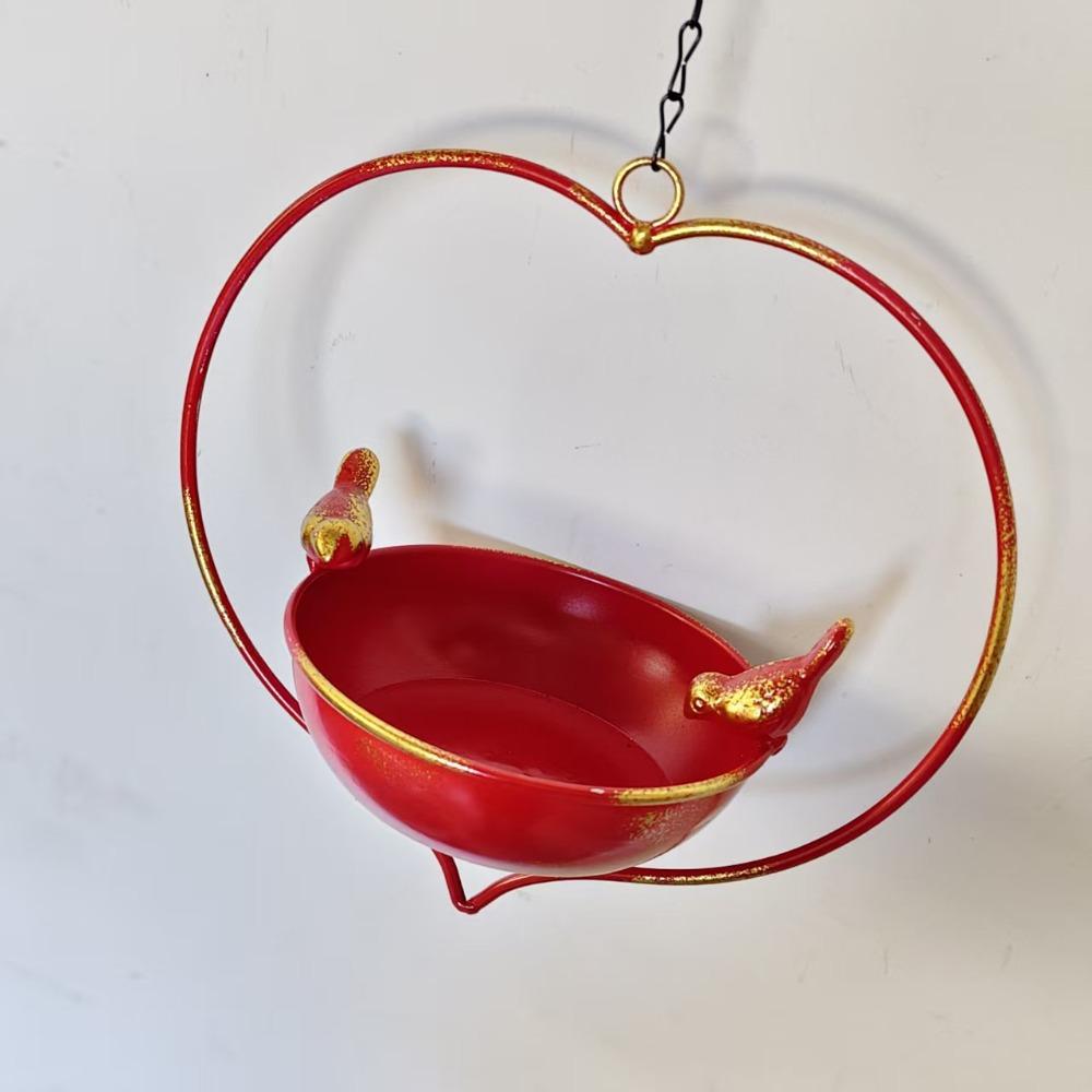 

Handcrafted Hanging Bird Feeder Iron Hummingbird Feeder Practical Bird Bath Bowl for Bird Lovers червоний