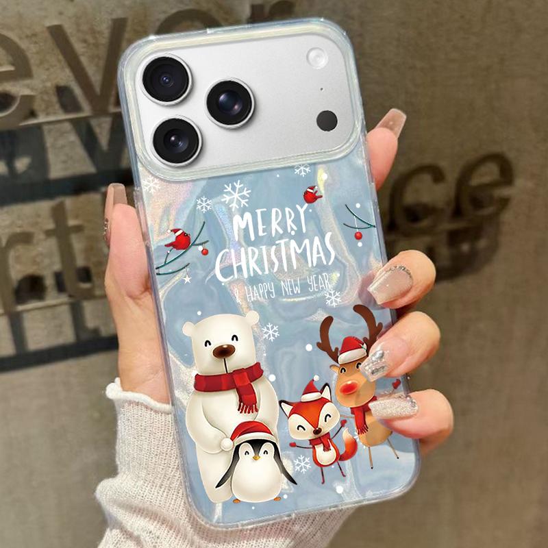 

Чехол для телефона iPhone 17 Pro Max с рождественским узором, противоударный, из твердого ПК, лазерный чехол для iPhone 16 Pro Max 16e 15 14 13 17 Air Funda iPhone 15 Plus белый