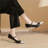75007 [sheepskin] Silver High Heels Women's Wedge Heel New Pointed Temperament Word with Commuter Splicing Single Shoes