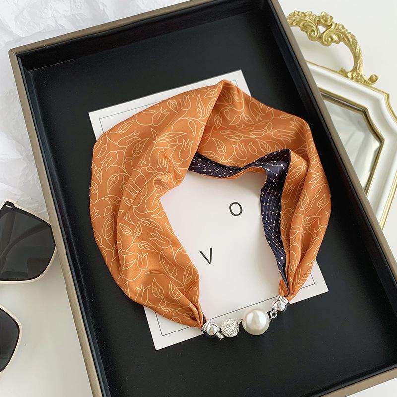Women's Magnetic Buckle Silk Scarf - Fashionable Neck Protection for Spring, Summer, and Autumn