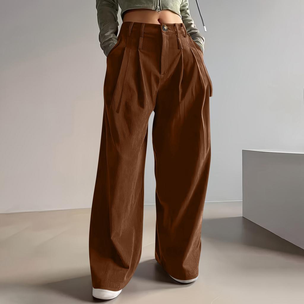 Women's Fashion Color Button & Zippered Pocket Fleece Straight Loose Casual Pants