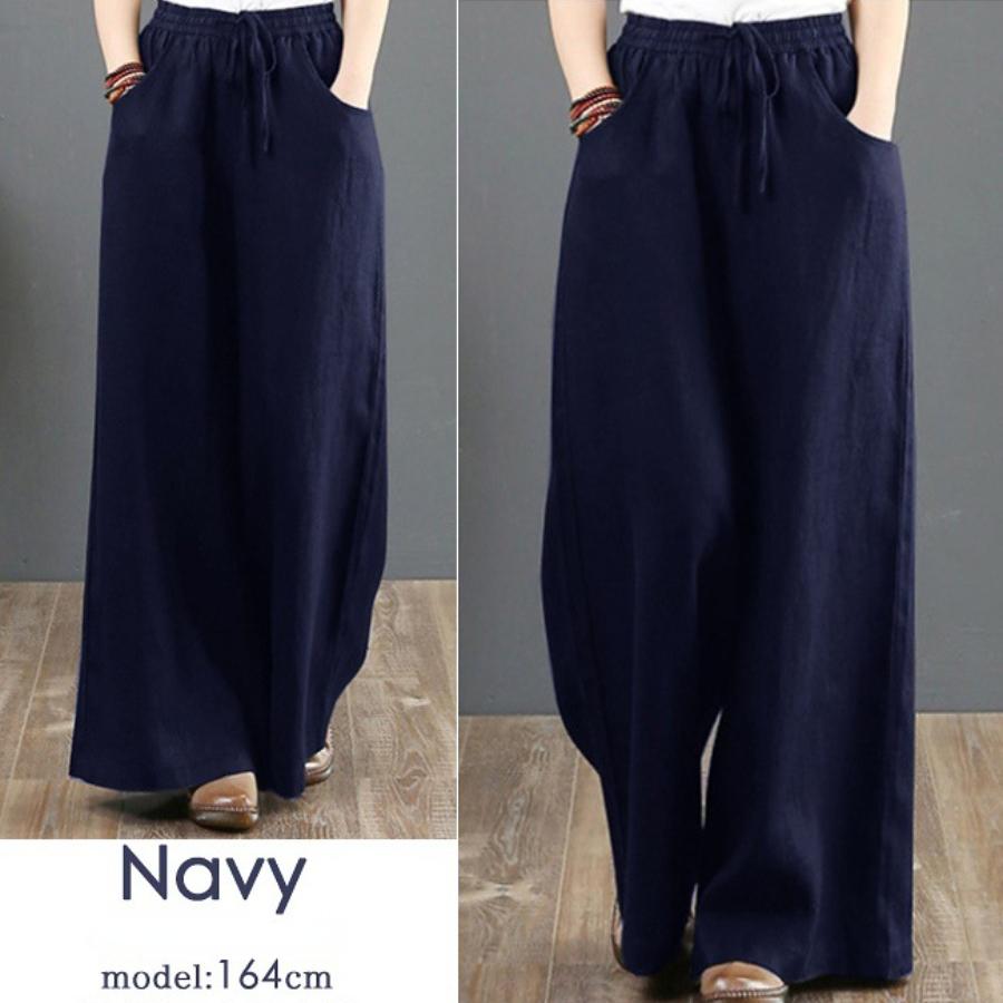 Women Spring Summer Cotton Linen Pants Casual Elastic Waist Wide Leg Trousers Fashion Loose Long Pants