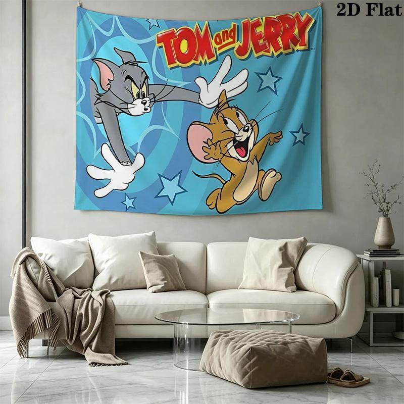 Mouse Cat Cartoon Wall Tapestry Aesthetic Wall Hanging Printed Fabric Blanket Decorative Tapestries for Bedroom Living Room Home Decor