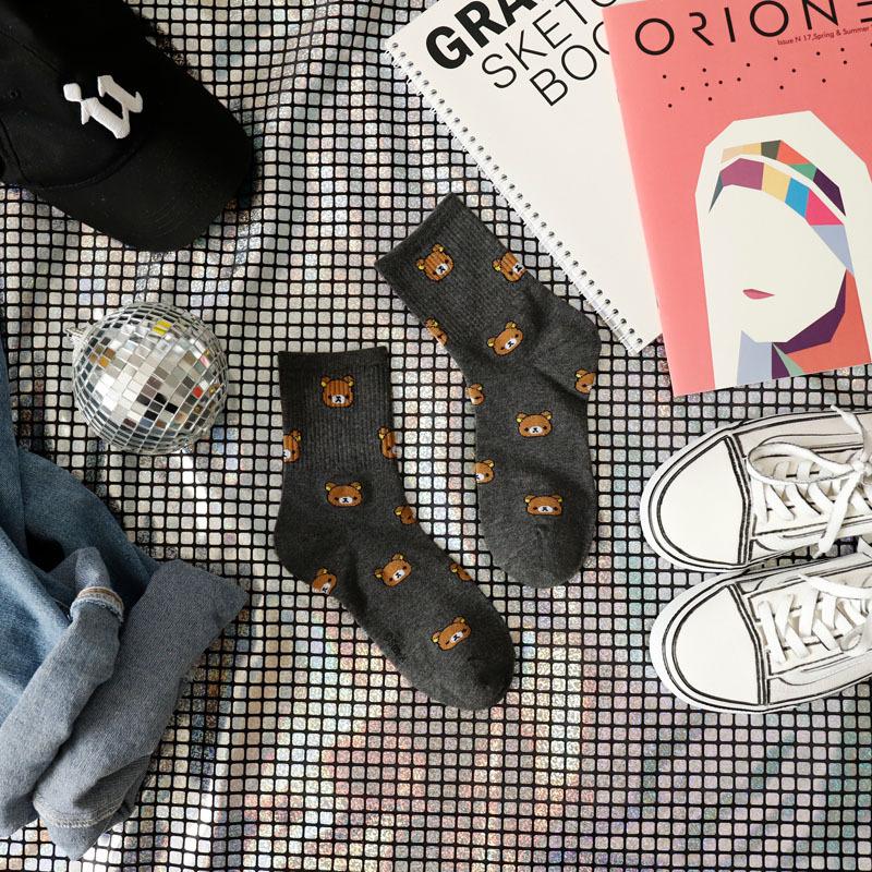 New Harajuku Cartoon Women's Breathable Cotton Socks Cute Bear Animal Pattern Girl Socks Combed Cotton Women's Socks