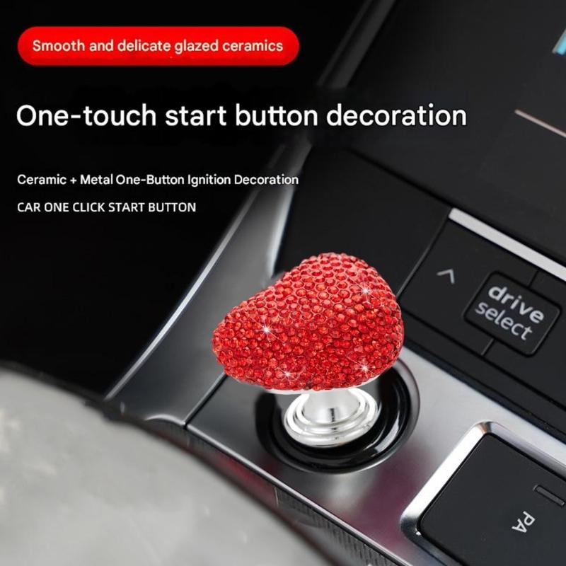Car Push Start Button Heart Shape Engine Start Buttons Cover Automotive Decorative lgnition Switches Rocker Lever