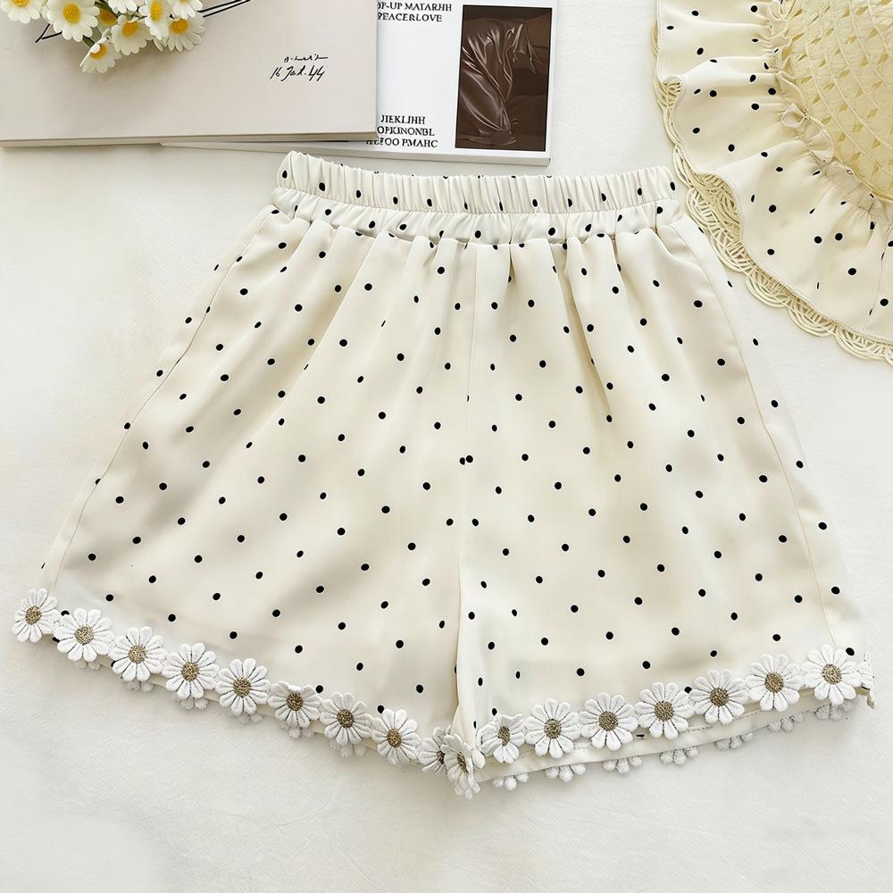 Girls Summer Polka Dot Daisy Ruffle Sleeve Lace Top And Shorts Two Piece Set Cute Casual Outfit For Kids