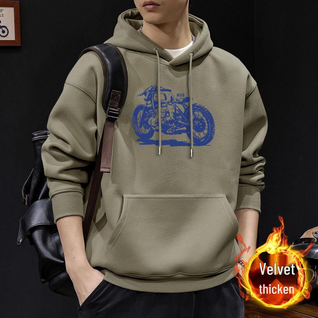 Men's Heavyweight Velvet-Lined Hooded Sweatshirt: Trendy American High Street Jacket for Autumn/Winter