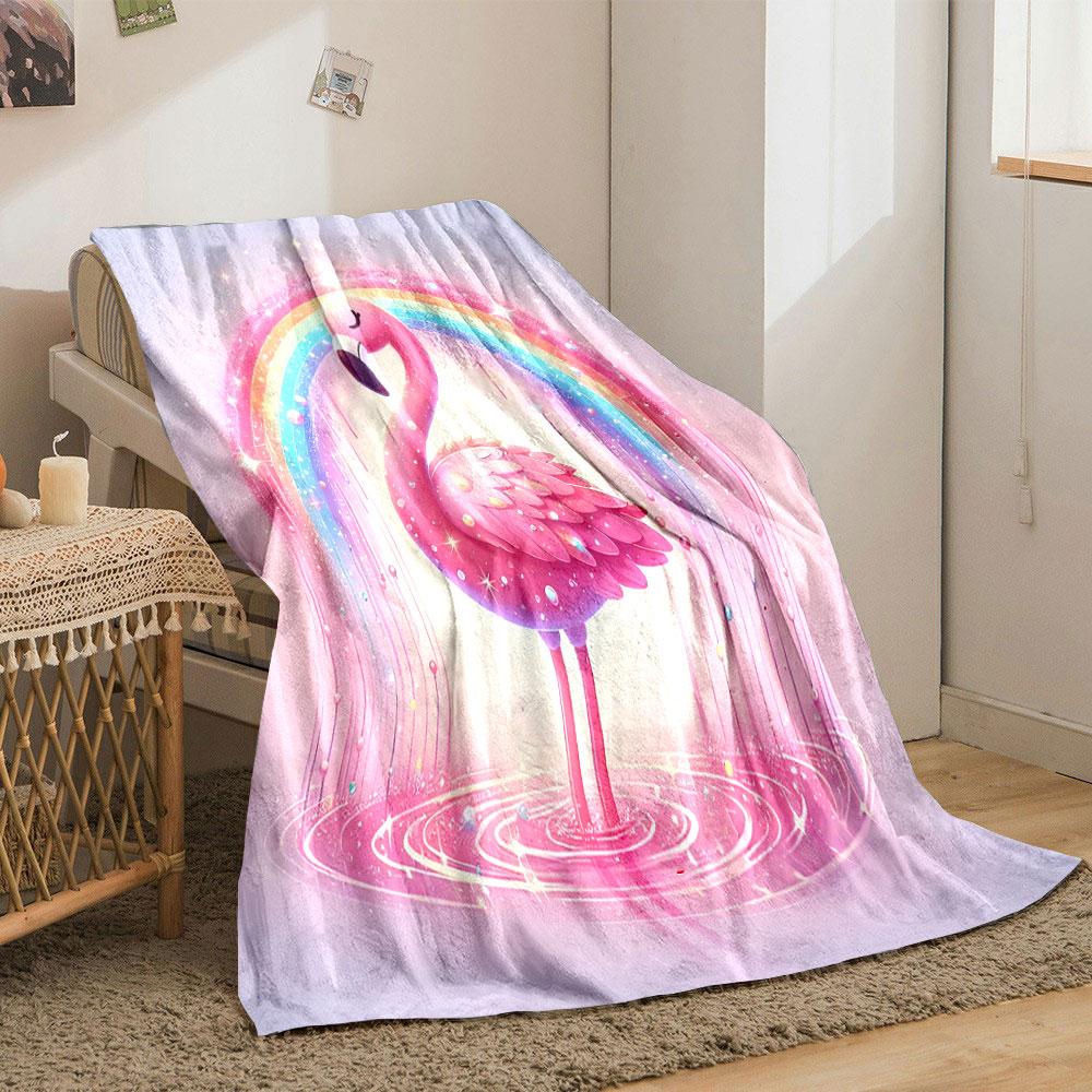 Pink Flamingo with Rainbow Magic print blanket soft and cozy perfect for the living room bed sofa or a nap,gift