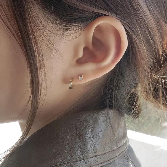 14k cubic lock piercing earrings